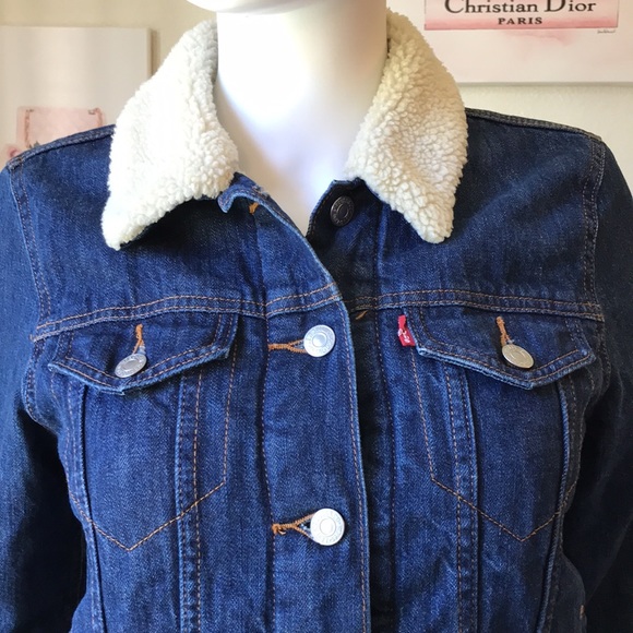 Levi's Denim Jacket Cotton Sherpa Lining multiple pockets Blue wash size XS NWOT - Picture 4 of 12